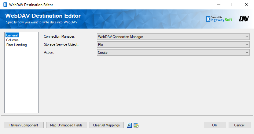 WebDAV Destination Editor - General